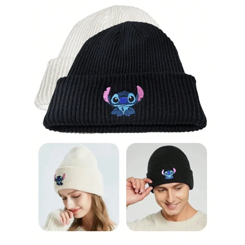 Stitch Knit Hat Cartoon Embroidered Benie Cap Cute Unisex Warm Stretchy Hats Christmas Gift for Adult Kids Outdoor Thermal Caps