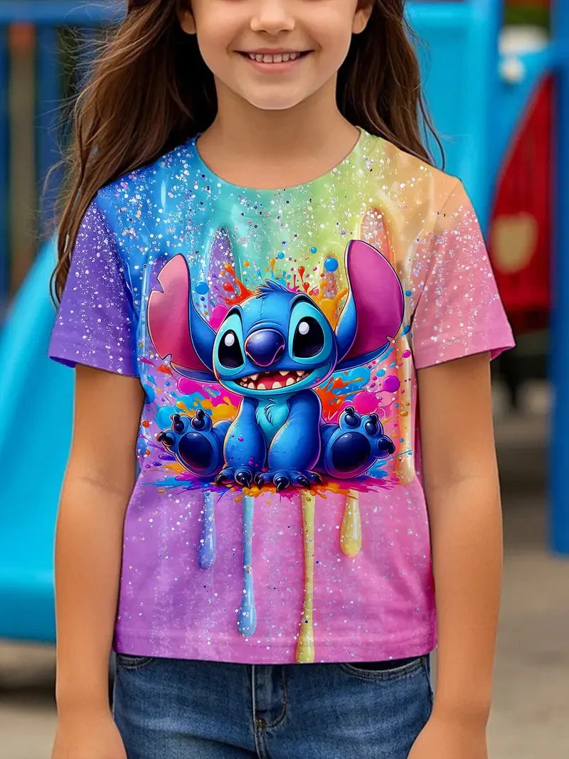 Stitch Cartoon Style T-shirt for Kids Boys Girls Breathable Quick Dry Soft Fabric Summer Sports Casual Jersey Top