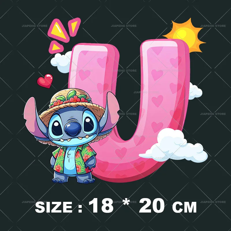 Cartoon Stitch Patches for Clothes Heat Transfer Patch On Clothing Stickers DIY T-Shirt Hoodies Accessory A-Z 26 English Letters