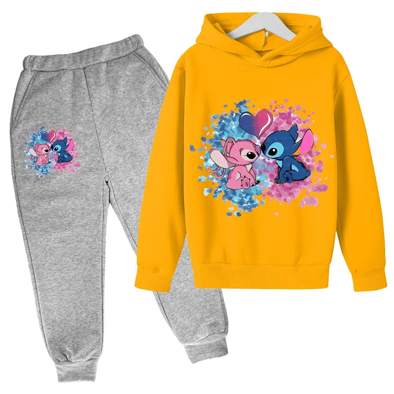 Stitch Man Spring and Autumn Boys and Girls Fashion Casual Sports Hoodies and Pants Set