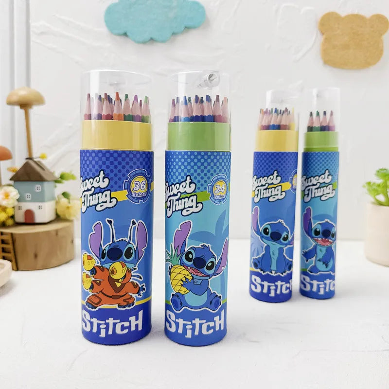 Cartoon Stitch 24 Color Graffiti Pen Art Drawing Pencils Wooden Colour Pencil School Stationery Students Toys Christmas Gifts