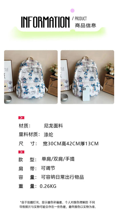 Cartoon Stitch Print Backpack Spacious Lightweight Travel Bag Waterproof School Backpack for College Students Teens Boys Girls