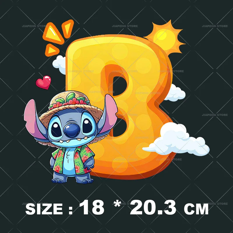 Cartoon Stitch Patches for Clothes Heat Transfer Patch On Clothing Stickers DIY T-Shirt Hoodies Accessory A-Z 26 English Letters