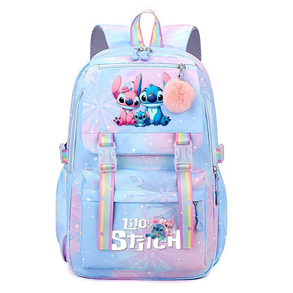 Stitch Large Capacity Backpack Casual Nylon Cute Daypack Cartoon Anime Schoolbag Girl Travel Commute Knapsack Mochila