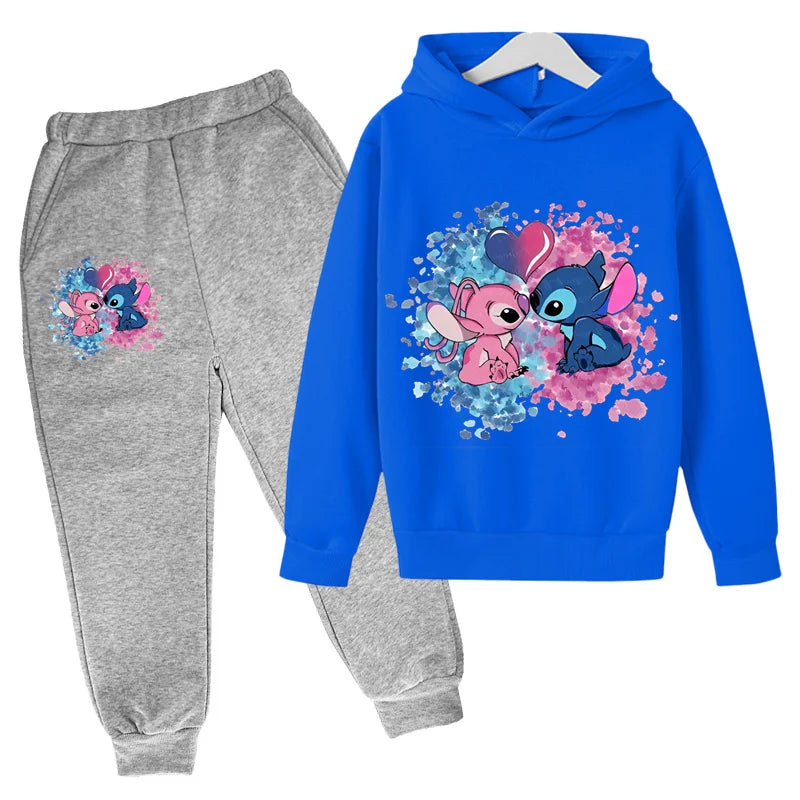 Stitch Man Spring and Autumn Boys and Girls Fashion Casual Sports Hoodies and Pants Set