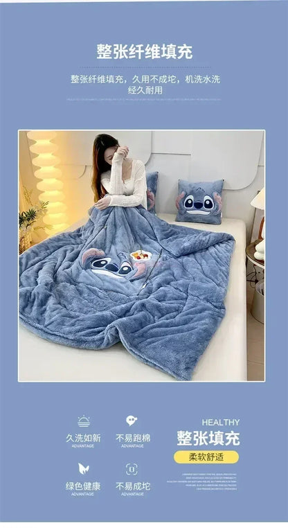 Stitch Throw Pillow Blankets Two In One Kawaii Flannel Thickened Nap Blanket Living Room Kids Bedroom Decoration Girl Gift