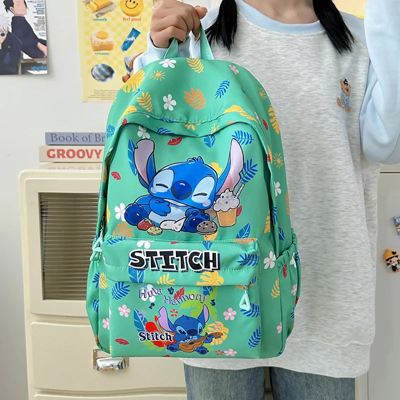 Stitch Cartoon Backpack, Large Capacity Daypack, Lightweight, Durable Nylon Schoolbag for Travel, Daily Commuting and School