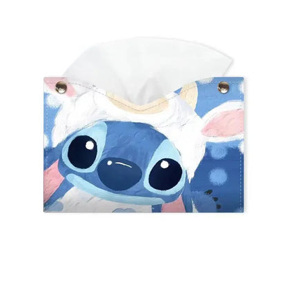 Stitch Tissue Boxes Waterproof Leather Napkin Holder Portable Foldable Car Tissue Box Bathroom Kitchen Tissue Storage Box