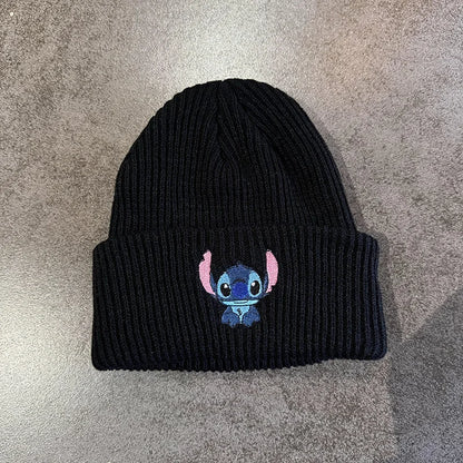 Stitch Knit Hat Cartoon Embroidered Benie Cap Cute Unisex Warm Stretchy Hats Christmas Gift for Adult Kids Outdoor Thermal Caps