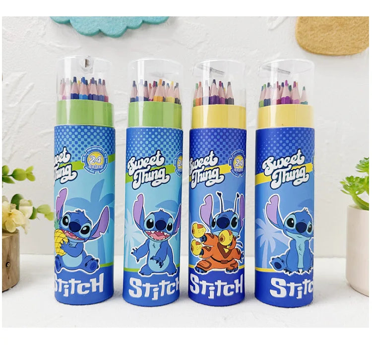 Cartoon Stitch 24 Color Graffiti Pen Art Drawing Pencils Wooden Colour Pencil School Stationery Students Toys Christmas Gifts