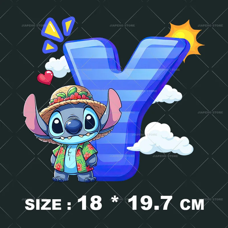 Cartoon Stitch Patches for Clothes Heat Transfer Patch On Clothing Stickers DIY T-Shirt Hoodies Accessory A-Z 26 English Letters