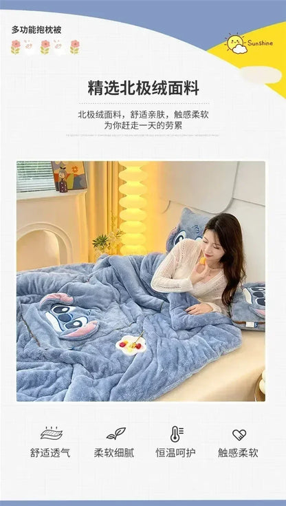 Stitch Throw Pillow Blankets Two In One Kawaii Flannel Thickened Nap Blanket Living Room Kids Bedroom Decoration Girl Gift