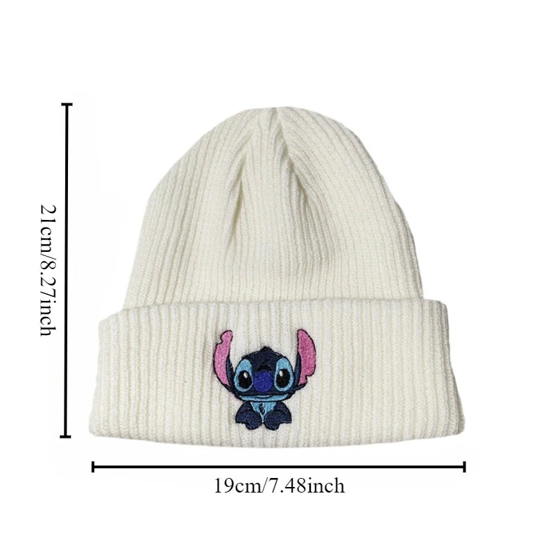 Stitch Knit Hat Cartoon Embroidered Benie Cap Cute Unisex Warm Stretchy Hats Christmas Gift for Adult Kids Outdoor Thermal Caps