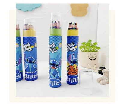 Cartoon Stitch 24 Color Graffiti Pen Art Drawing Pencils Wooden Colour Pencil School Stationery Students Toys Christmas Gifts
