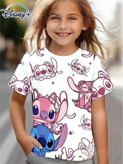 Stitch Cartoon Style T-shirt for Kids Boys Girls Breathable Quick Dry Soft Fabric Summer Sports Casual Jersey Top
