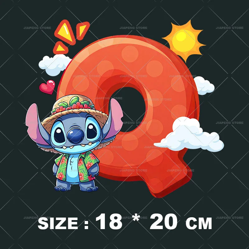 Cartoon Stitch Patches for Clothes Heat Transfer Patch On Clothing Stickers DIY T-Shirt Hoodies Accessory A-Z 26 English Letters