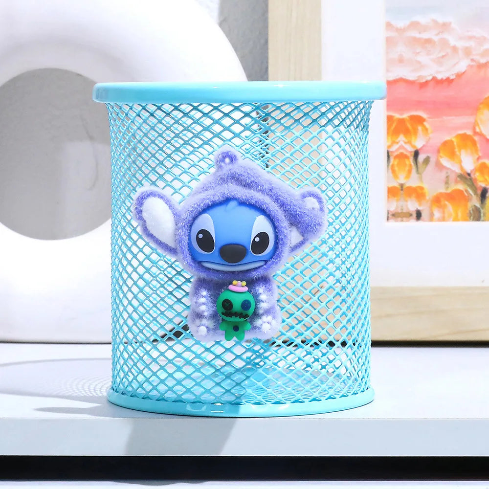 Stitch Character Flocked Cylinder Pen Cup Creative Cute Desk Accessory Design Perfect for Pencils Brushes School Office Decor