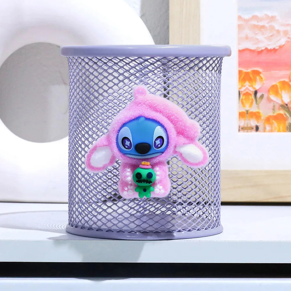 Stitch Character Flocked Cylinder Pen Cup Creative Cute Desk Accessory Design Perfect for Pencils Brushes School Office Decor