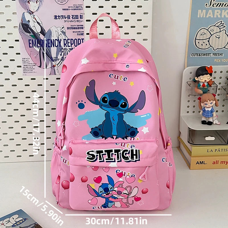 Stitch Cartoon Backpack, Large Capacity Daypack, Lightweight, Durable Nylon Schoolbag for Travel, Daily Commuting and School