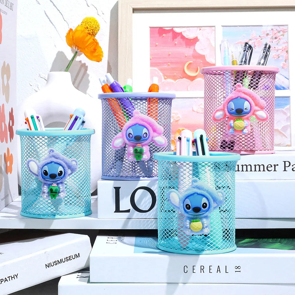 Stitch Character Flocked Cylinder Pen Cup Creative Cute Desk Accessory Design Perfect for Pencils Brushes School Office Decor