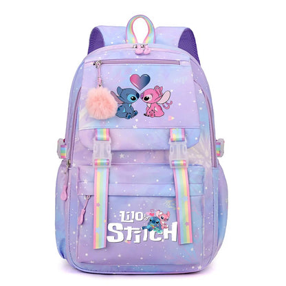 Stitch Large Capacity Backpack Casual Nylon Cute Daypack Cartoon Anime Schoolbag Girl Travel Commute Knapsack Mochila