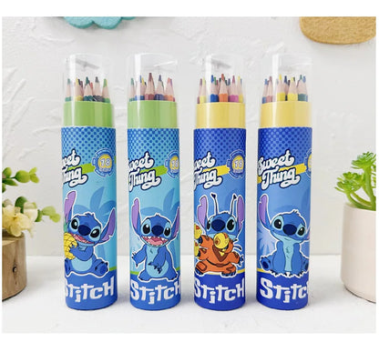 Cartoon Stitch 24 Color Graffiti Pen Art Drawing Pencils Wooden Colour Pencil School Stationery Students Toys Christmas Gifts
