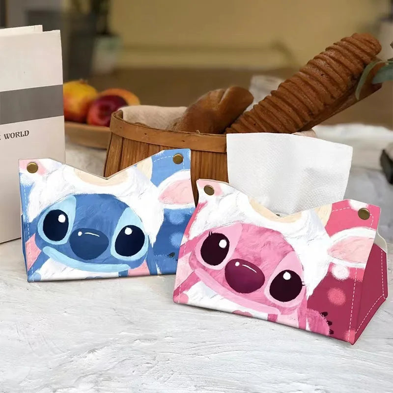 Stitch Tissue Boxes Waterproof Leather Napkin Holder Portable Foldable Car Tissue Box Bathroom Kitchen Tissue Storage Box
