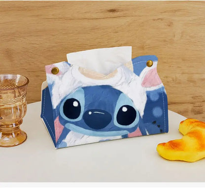 Stitch Tissue Boxes Waterproof Leather Napkin Holder Portable Foldable Car Tissue Box Bathroom Kitchen Tissue Storage Box
