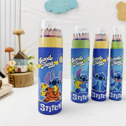 Cartoon Stitch 24 Color Graffiti Pen Art Drawing Pencils Wooden Colour Pencil School Stationery Students Toys Christmas Gifts