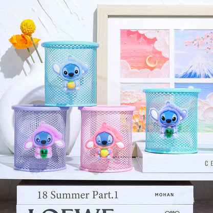 Stitch Character Flocked Cylinder Pen Cup Creative Cute Desk Accessory Design Perfect for Pencils Brushes School Office Decor