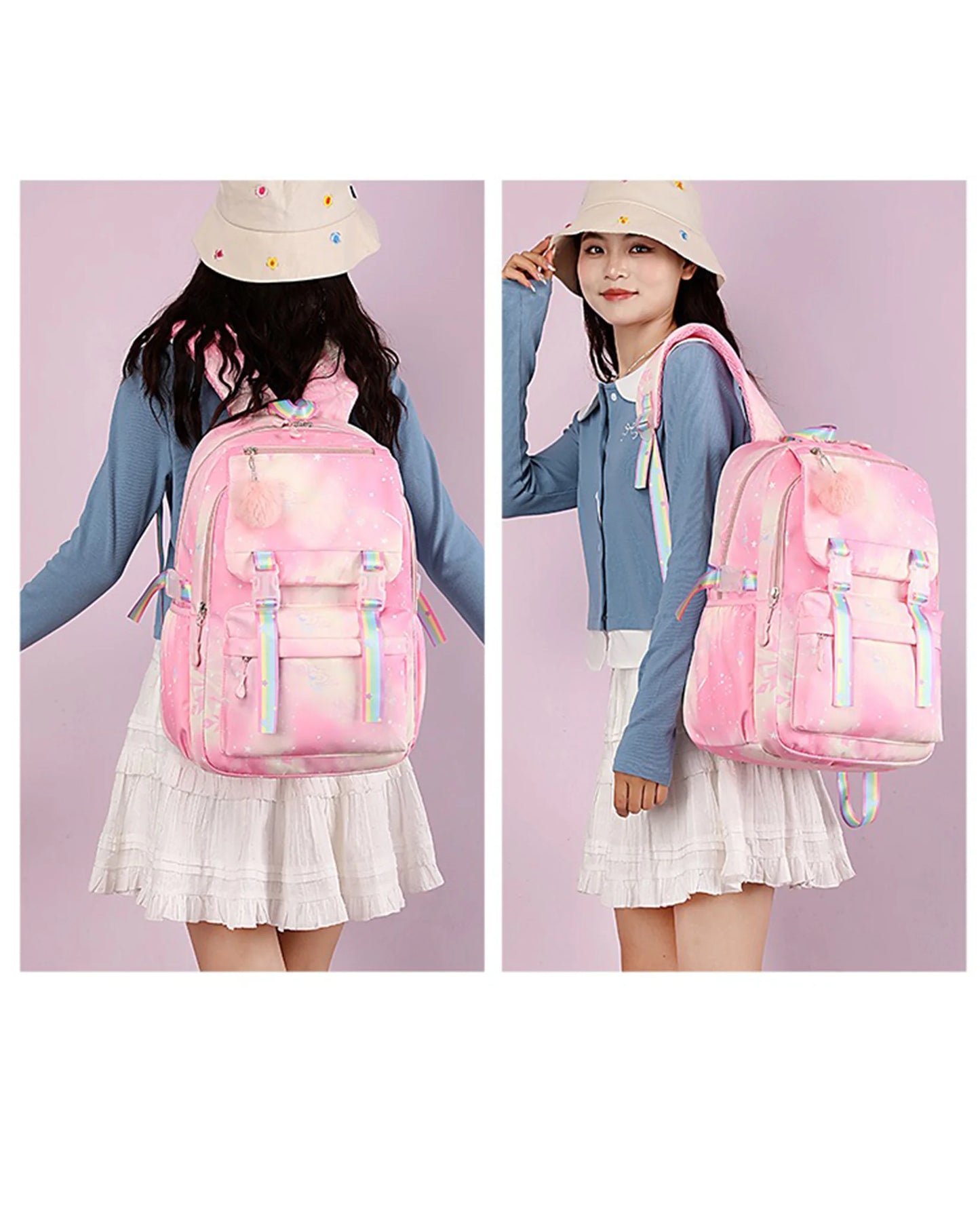 Stitch Large Capacity Backpack Casual Nylon Cute Daypack Cartoon Anime Schoolbag Girl Travel Commute Knapsack Mochila