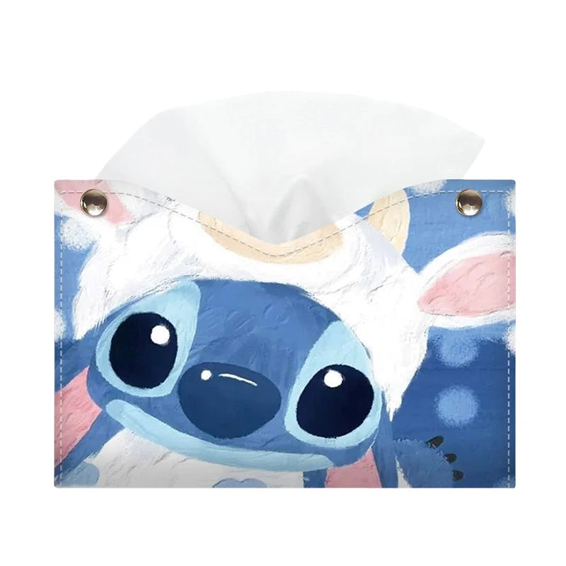 Stitch Tissue Boxes Waterproof Leather Napkin Holder Portable Foldable Car Tissue Box Bathroom Kitchen Tissue Storage Box