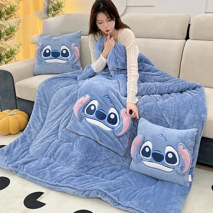 Stitch Throw Pillow Blankets Two In One Kawaii Flannel Thickened Nap Blanket Living Room Kids Bedroom Decoration Girl Gift