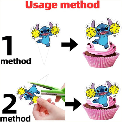 25pcs Stitch Cake Topper,Cupcake Toppers, Stitch Birthday Decorations,Stitch Theme Party Supplies