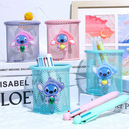 Stitch Character Flocked Cylinder Pen Cup Creative Cute Desk Accessory Design Perfect for Pencils Brushes School Office Decor