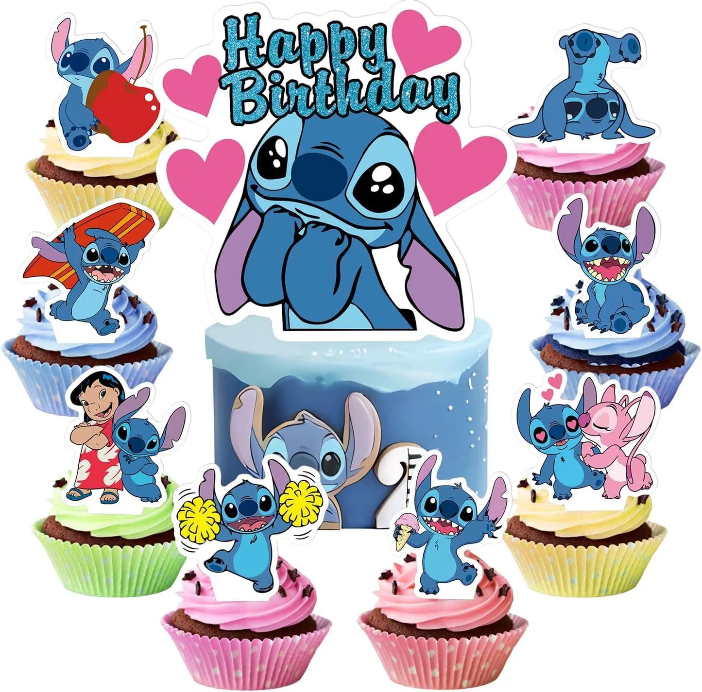 25pcs Stitch Cake Topper,Cupcake Toppers, Stitch Birthday Decorations,Stitch Theme Party Supplies
