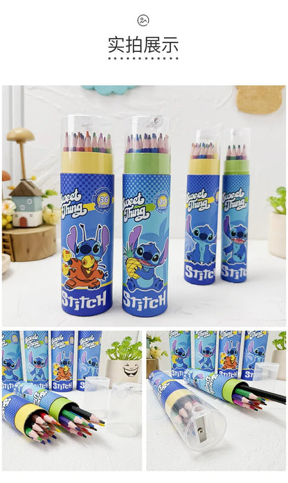 Cartoon Stitch 24 Color Graffiti Pen Art Drawing Pencils Wooden Colour Pencil School Stationery Students Toys Christmas Gifts