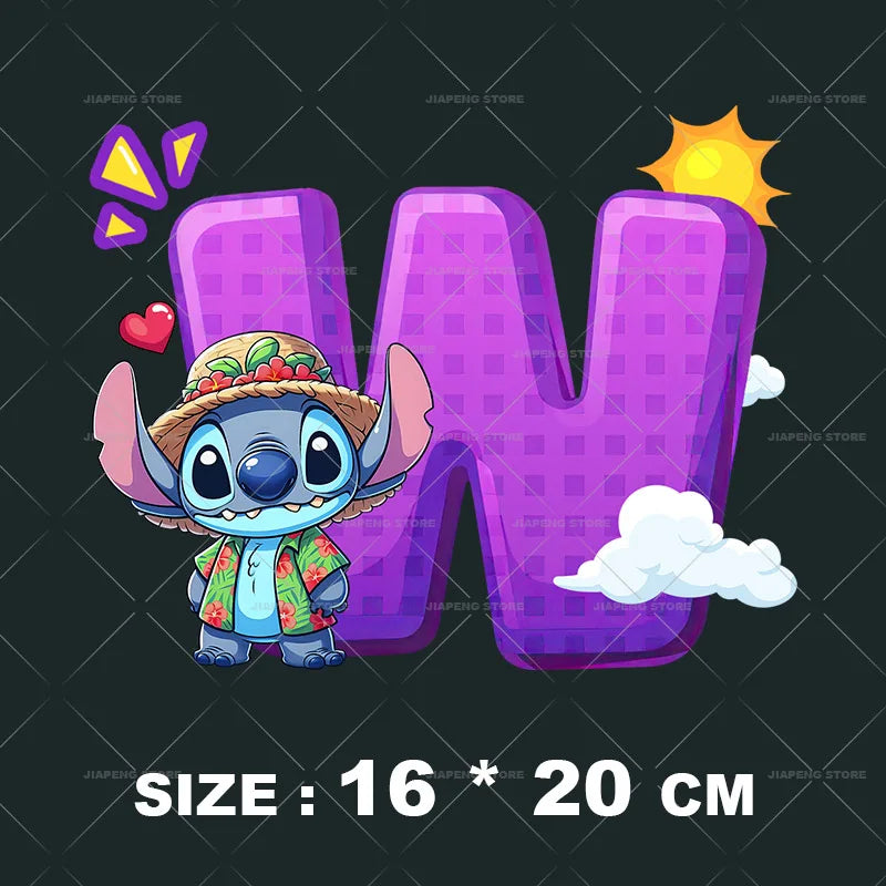 Cartoon Stitch Patches for Clothes Heat Transfer Patch On Clothing Stickers DIY T-Shirt Hoodies Accessory A-Z 26 English Letters