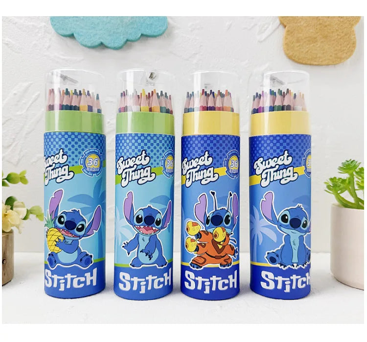 Cartoon Stitch 24 Color Graffiti Pen Art Drawing Pencils Wooden Colour Pencil School Stationery Students Toys Christmas Gifts