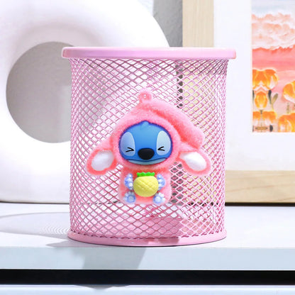 Stitch Character Flocked Cylinder Pen Cup Creative Cute Desk Accessory Design Perfect for Pencils Brushes School Office Decor