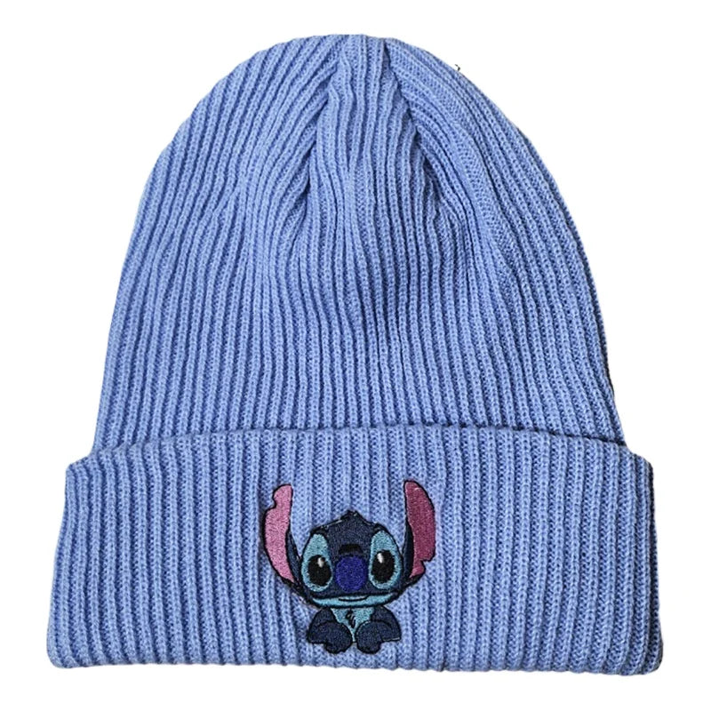 Stitch Knit Hat Cartoon Embroidered Benie Cap Cute Unisex Warm Stretchy Hats Christmas Gift for Adult Kids Outdoor Thermal Caps