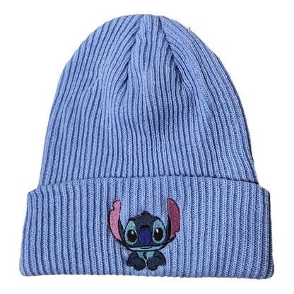 Stitch Knit Hat Cartoon Embroidered Benie Cap Cute Unisex Warm Stretchy Hats Christmas Gift for Adult Kids Outdoor Thermal Caps