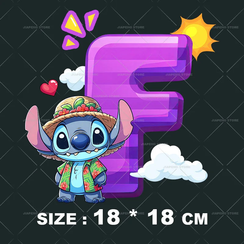 Cartoon Stitch Patches for Clothes Heat Transfer Patch On Clothing Stickers DIY T-Shirt Hoodies Accessory A-Z 26 English Letters