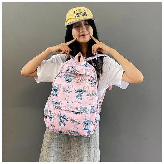 Stitch Cartoon Backpack Large Capacity Lightweight Travel Bag Trendy Unisex Daypack For School College