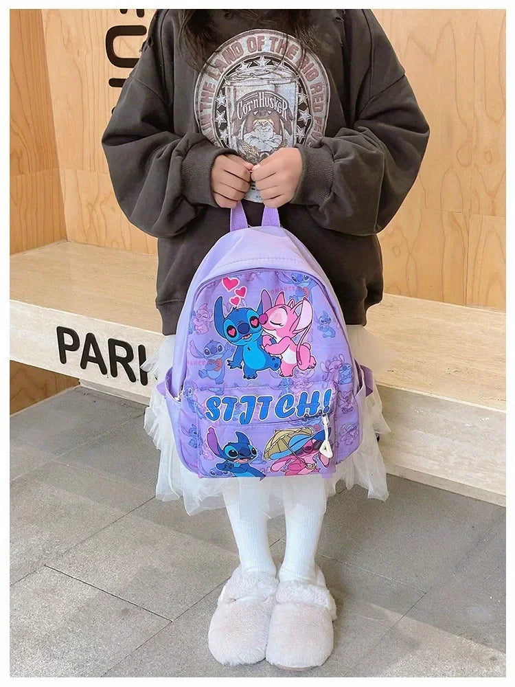 Stitch Print Backpack, Nylon Daypack, Kids And Girls College Style Schoolbag, Ideal Gift for School, Travel, Daily Commuting