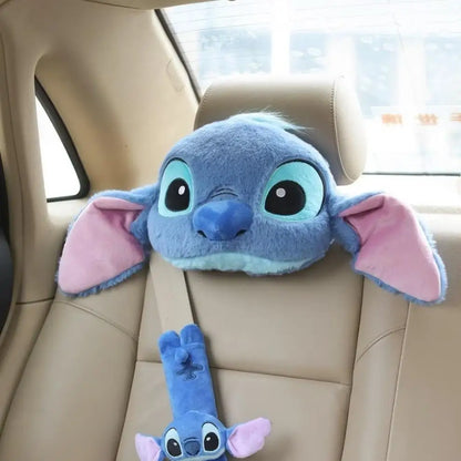 Cartoon Stitch Car Headrest Neck Pillow Neck Support Car Seat Belt Shoulder Cover Child Protective Cute Car Interior Accessories