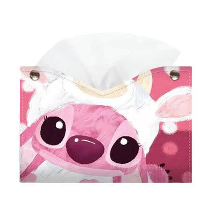 Stitch Tissue Boxes Waterproof Leather Napkin Holder Portable Foldable Car Tissue Box Bathroom Kitchen Tissue Storage Box