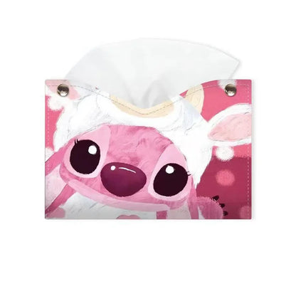 Stitch Tissue Boxes Waterproof Leather Napkin Holder Portable Foldable Car Tissue Box Bathroom Kitchen Tissue Storage Box