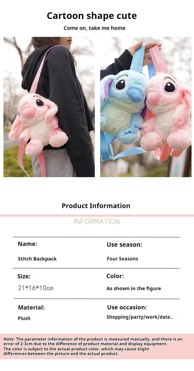 Lilo&Stitch Stitch Plush Backpack Blue Pink Cute Cartoon Skin Friendly Soft Outdoor Backpack Lightweight Children Birthday Gifts