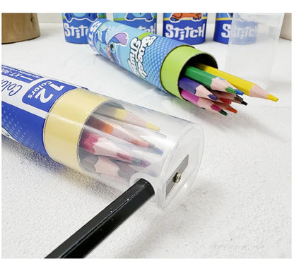 Cartoon Stitch 24 Color Graffiti Pen Art Drawing Pencils Wooden Colour Pencil School Stationery Students Toys Christmas Gifts